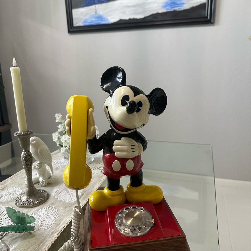 Vintage 1976 Mickey Mouse Rotary Phone with Yellow Handset